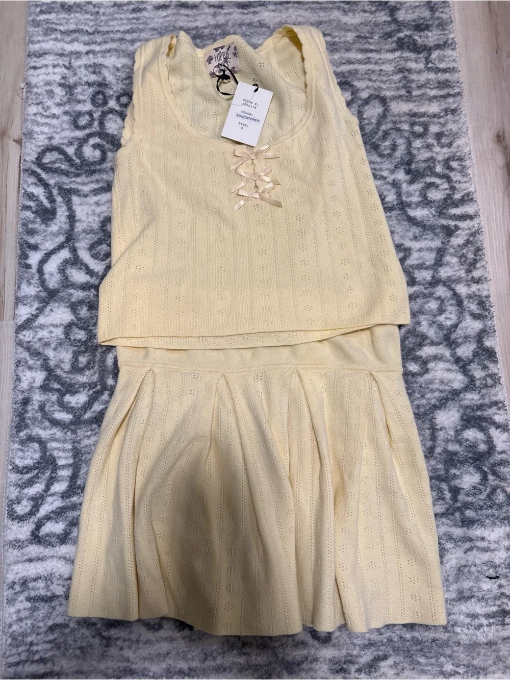 Girls' Yellow Knit Tank Dress with Bow Detail
